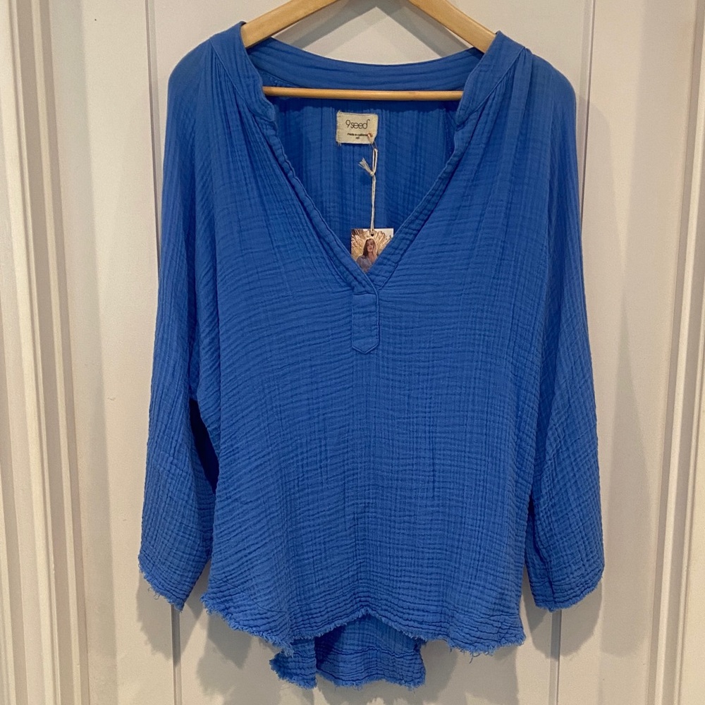 9Seed Cobalt Blue Gauze V-Neck Marrakech Tunic M/L NWT